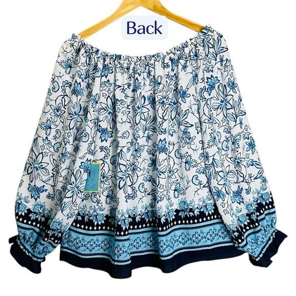 CeCe Women’s Tops Size XL Blue and White Floral Blouse - Picture 2 of 10